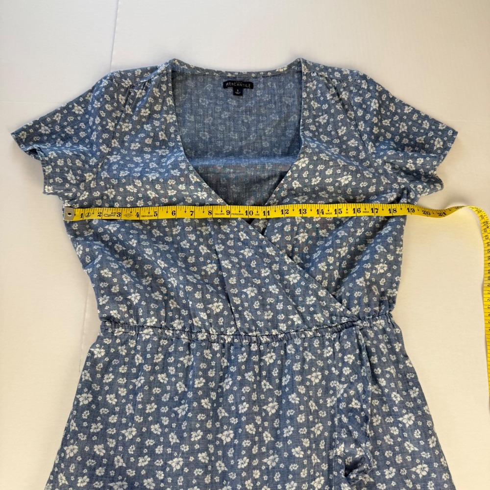 J.Crew Mercantile Womens Blue Floral Faux Wrap Ruffle Mini Dress Small V-Neck - Picture 5 of 7